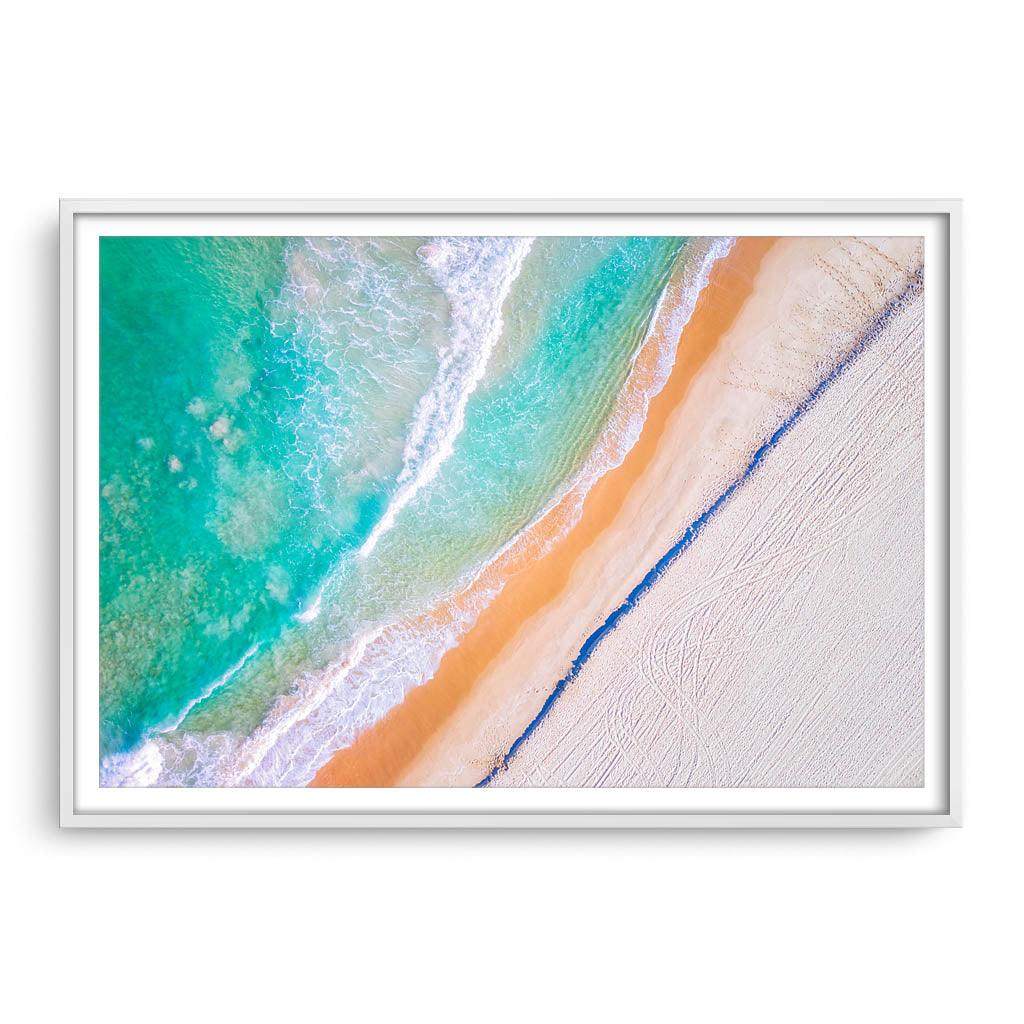 Aerial view of Trigg Beach in Perth, Western Australia framed in white