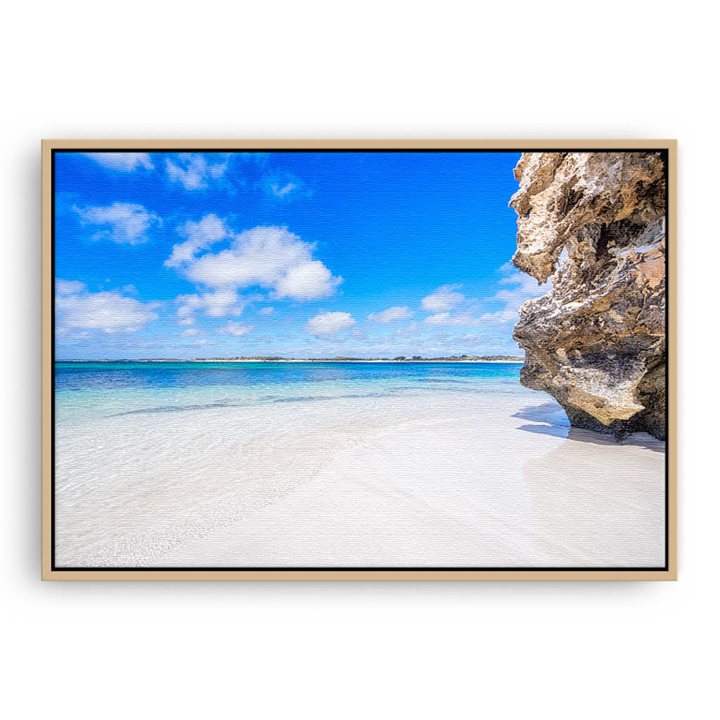 Sandy Cape on the Coral Coast of Western Australia framed canvas in raw oak