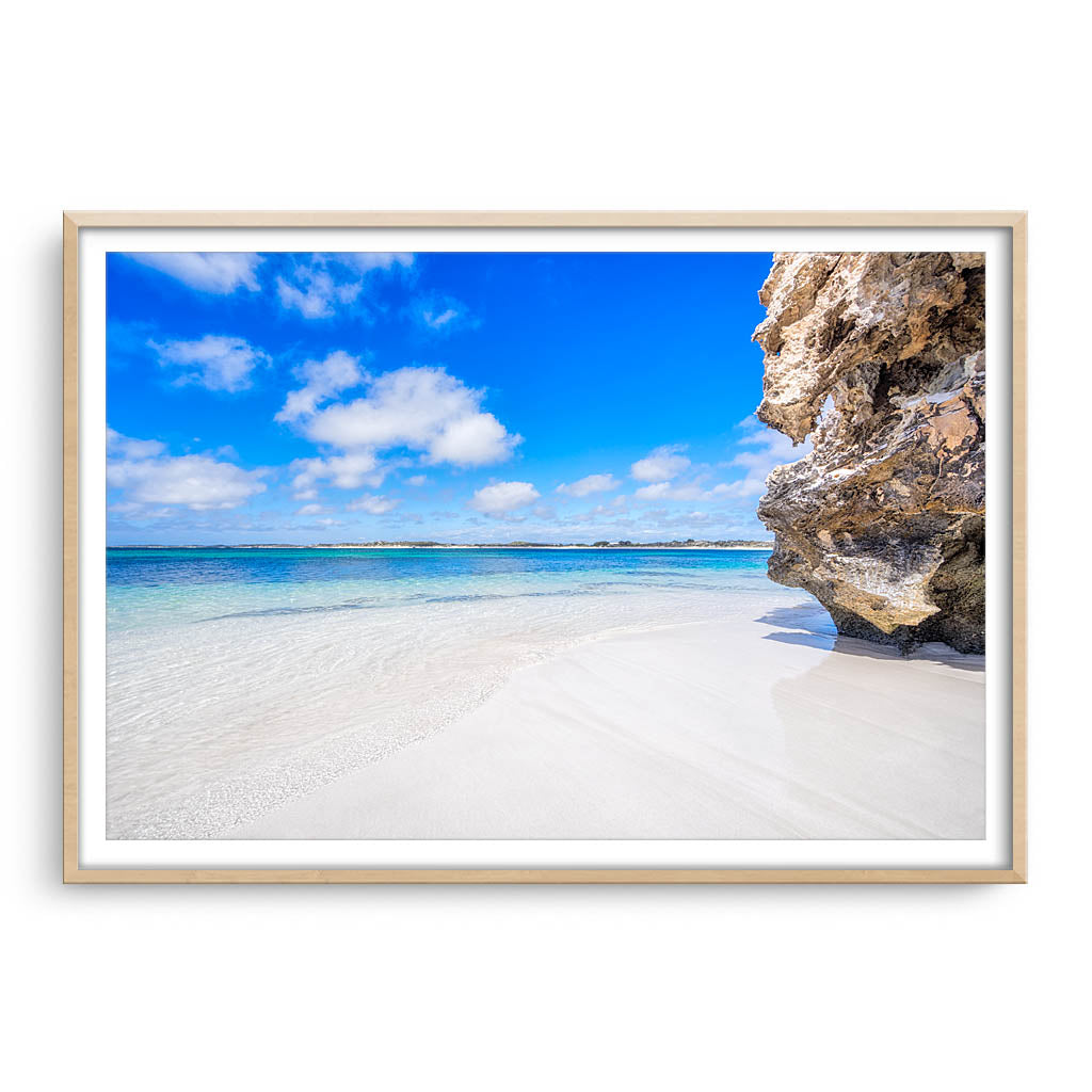 Sandy Cape on the Coral Coast of Western Australia framed in raw oak