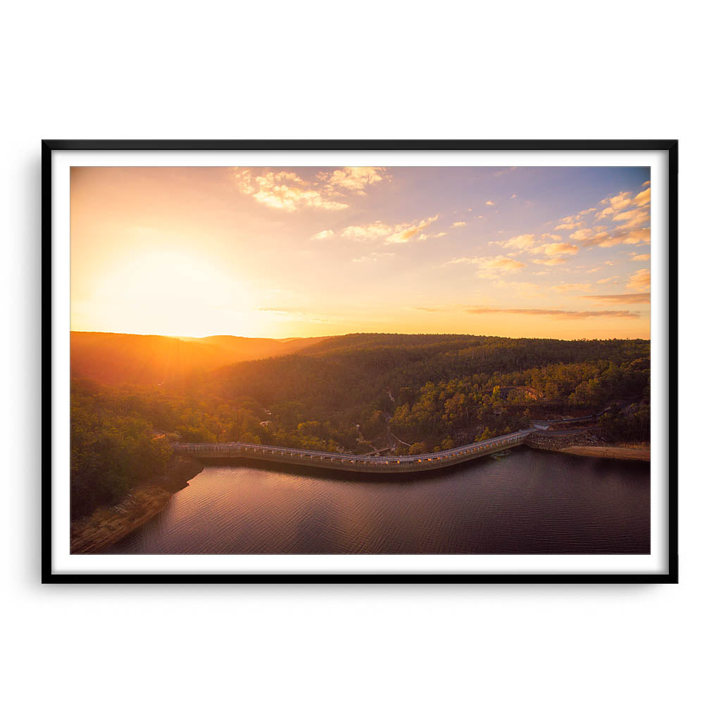 Sunset over Collie Dam in Western Australia framed in black