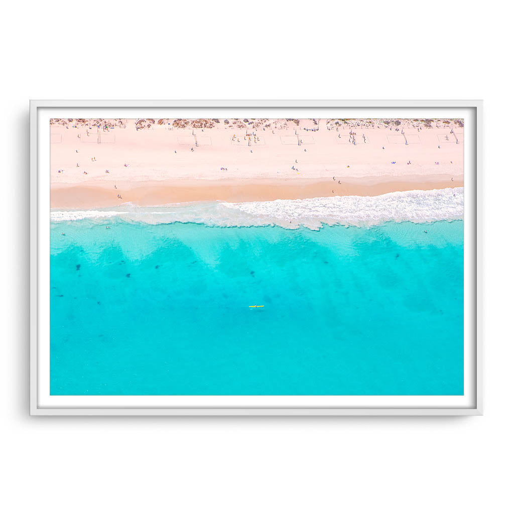 Aerial view of Scarborough in Perth, Western Australia framed in white