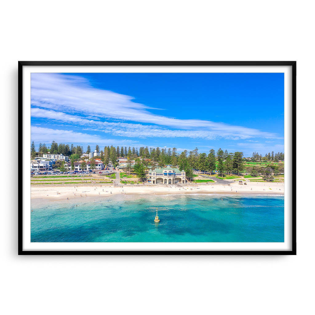 Aerial view of Cottesloe Beach in Perth, Western Australia framed in black