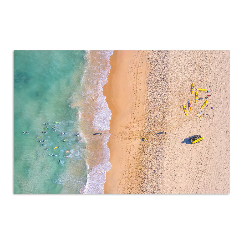 Aerial view of swimmers at Trigg Beach in Perth, Western Australia
