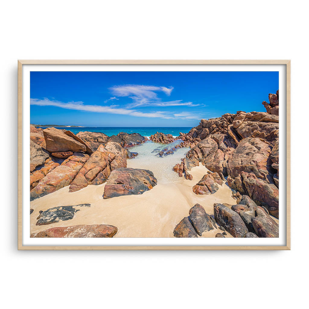 Rock Pool at Injidup in Western Australia framed in raw oak