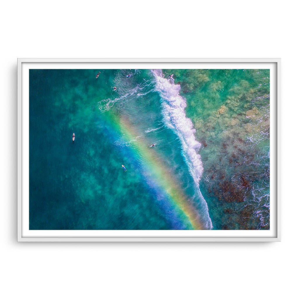 Rainbow wave in Perth, Western Australia framed in white