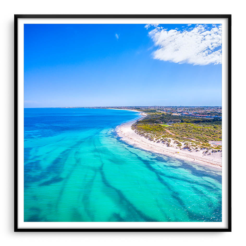 Aerial view of Pinnaroo Point in Perth, Western Australia framed in black