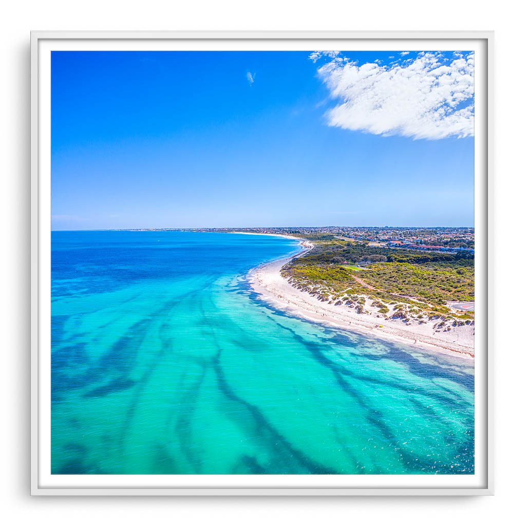 Aerial view of Pinnaroo Point in Perth, Western Australia framed in white