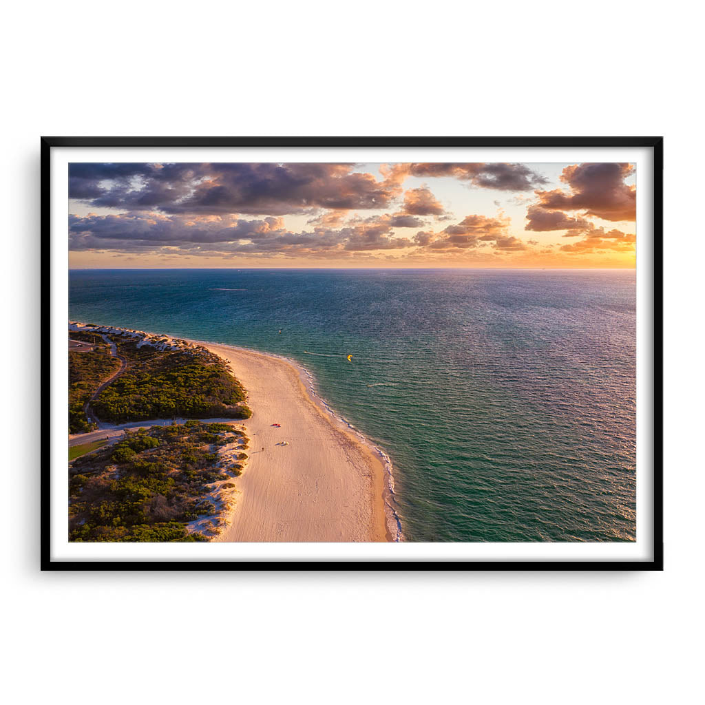 Aerial view of kitesurfer at Pinnaroo Point in Western Australia framed in black