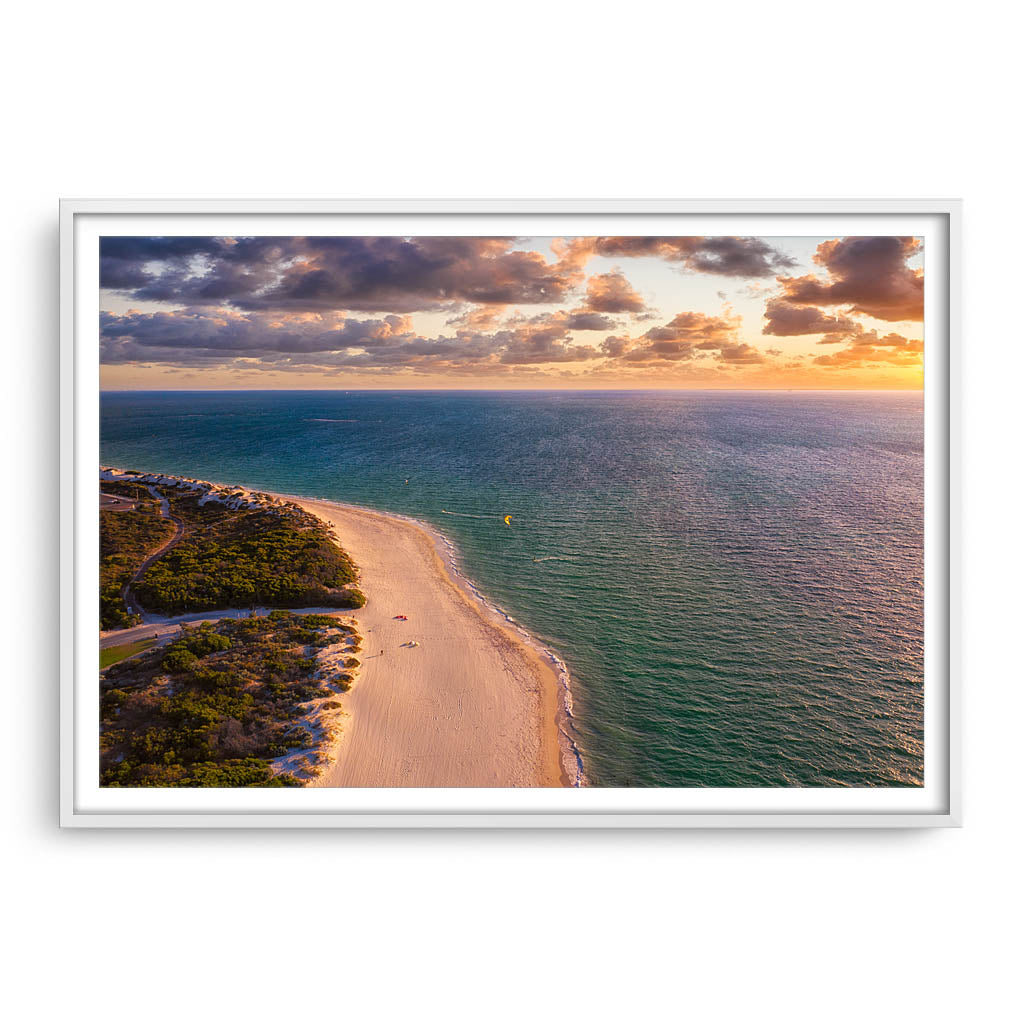 Aerial view of kitesurfer at Pinnaroo Point in Western Australia framed in white