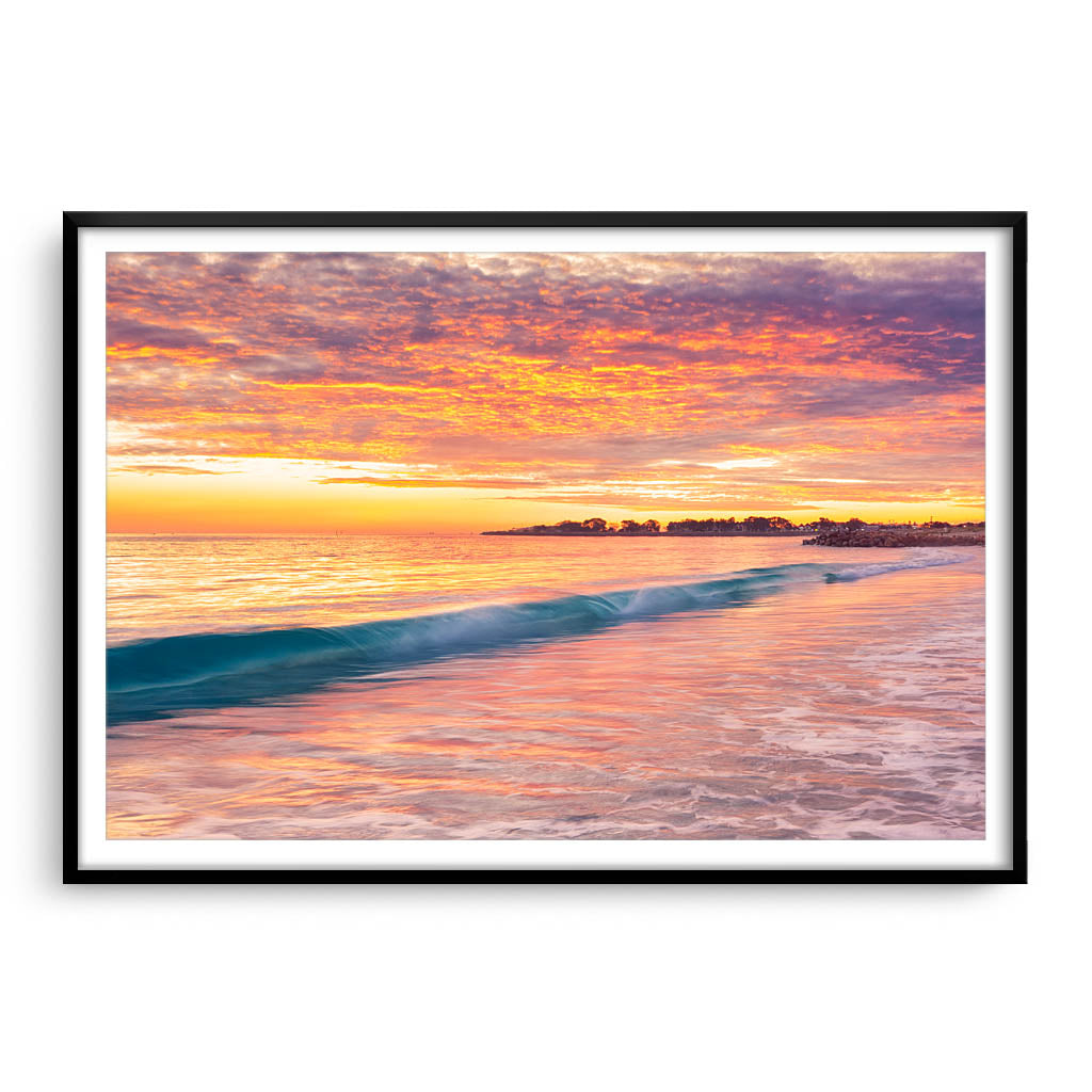 Winter sunset over Sorrento Beach in Perth, Western Australia framed in black