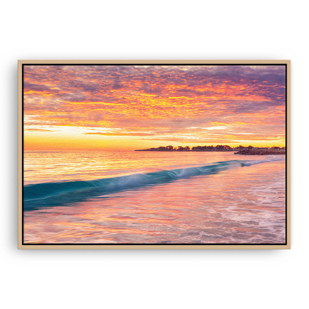 Winter sunset over Sorrento Beach in Perth, Western Australia framed canvas